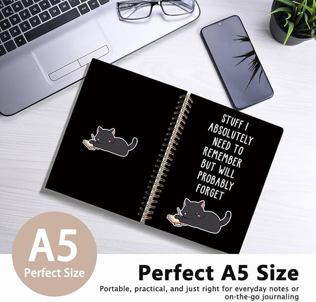 LIANGW Funny Black Cat Spiral Notebook Journal, Black Cat Lovers Gifts Journal for Writing, Pet Cats Mom Lady Owner Gifts, Cats School Office Stuff Supplies, 5.5x8.3 Inch