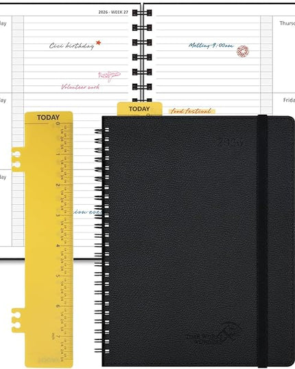 POPRUN 2026 Weekly and Monthly Planner Calendar, January 2026 - December 2026,Medium-6.75" X 8.75" Spiral Bound Appointment Book, Includes Monthly Tabs, Inner Pocket,Soft Cover - Black