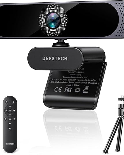 DEPSTECH 4K Webcam, Ultra HD 1/2.55'' Sony Sensor, 3X Digital Zoom, Dual Noise-Canceling Microphones, Remote Control, Auto Focus, Streaming Webcam for PC, Mac, Laptop, Video Call, Zoom, Skype, Teams
