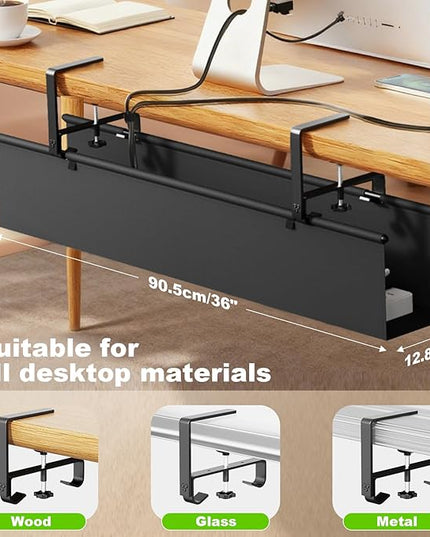 Dayacoo No Drill Under Desk Cable Management Tray, 36" Clamp/Screw Mount Cord Organizer for Desk, Fabric Cable Management Tray for Storage and Hide Cords, Cable Organizer for Office Home, Black