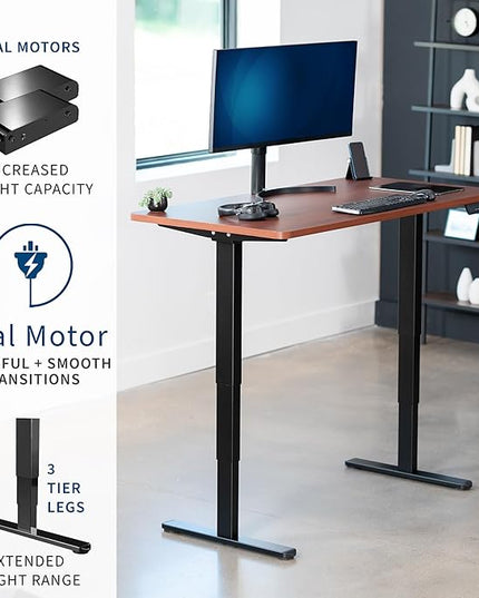 VIVO Electric 60 x 24 in Dual Motor Sit Stand Desk, Memory Height Adjustment, 2B Series, Dark Walnut Top Black Frame, DESK-KIT-2B6D