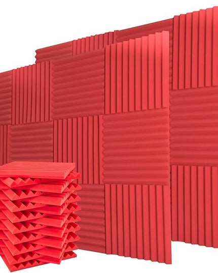 Acoustic Foam Panels 24 Pack 1 x 12x 12 Inches Soundproof Wall Panels Acoustic Foam Sound Panels Noise Reducing Soundproofing Dampening Red Acoustic Panels Fire Resistant