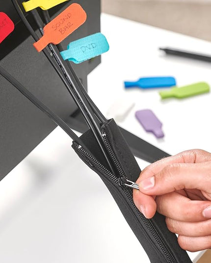 Zipper Cable Sleeve by Wrap-It Storage - 24" x 4" (4-Pack) Black - Cord Organizer and Cable Protector for Desk, Computer, TV Cord Management to Hide and Cover Wire and Extension Cables