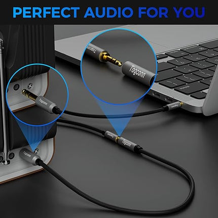 6.35mm to 3.5mm Stereo Audio Cable Adapter, 6.35mm 1/4 Inch TRS Male to 3.5mm 1/8 Inch Female Stereo Audio Converter Connector for Phone, Laptop, Headphone, Amplifier, Guitar, Speaker-1 Feet/12 Inch