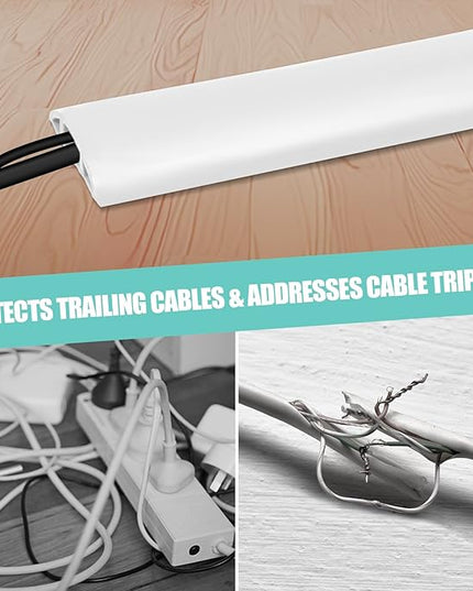 Floor Cord Cover Cavity 0.8"x0.37" Self Adhesive Cord Hider, 10FT Low Profile Cable Management, Extension Strip Protector for Wires, Prevent Cable Trips for Offices, Gyms, Exhibitions（White）