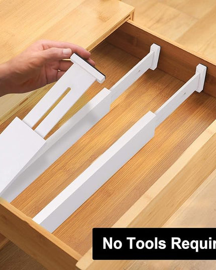 Bamboo Drawer Dividers Organizers, Kitchen Drawer Organizer, Adjustable Drawer Divider for Clothes, Kitchen, Dresser, Bedroom, Bathroom and Office, 4-Pack (White, 12-17 IN)