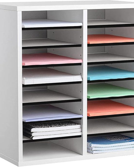 AdirOffice Wooden Adjustable organizerserature Organizer, 16 Compartment Office Mailbox, or Classroom Literature Organizer, White