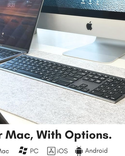 Macally Wireless Bluetooth Keyboard for Mac - Compatible Apple Keyboard or MacBook Pro/Air, iMac - Multi-Device, Up to 3 Devices with 110 Keys, 20 Shortcuts, Numeric Keypad, and Rechargeable