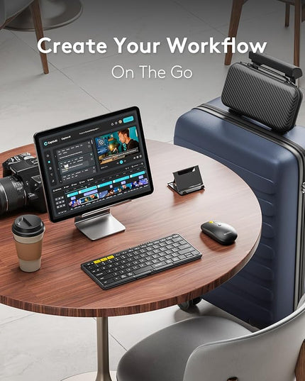 Foldable Keyboard and Mouse, Samsers KM08 Folding Bluetooth Keyboard Mouse Combo, 2.4G + BT5.0 x 2, Full-Size Portable Travel Keyboard & Rechargeable Wireless Mouse for iOS Android Windows Mac OS