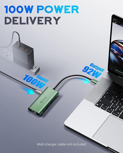 UtechSmart USB C Hub, Ethernet Multiport Adapter 6 in 1 USB C to HDMI Dock Compatible for MacBook Pro/Air, Chromebook, Dell XPS, HP and Type C Devices (Gigabit Ethernet 100W PD 4K HDMI USB 3.0) Green