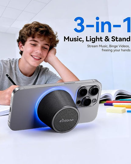 Small Bluetooth Speaker Gifts for Teens: Valentines Gifts for Him Her, 3 IN 1 Portable Magnetic Speaker with 9-Mode Lights, Waterproof Phone Stand for Desk, Cool Birthday Gadget Gifts for Adults