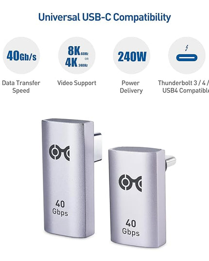 Cable Matters Combo-Pack 40Gbps Vertical Right Angle USB-C Adapter Kit, Up to [4K@240Hz Video, 240W Charging, 40Gbps] 90 Degree USB C Adapter, Compatible with Thunderbolt 4, iPhone 16, Steam Deck