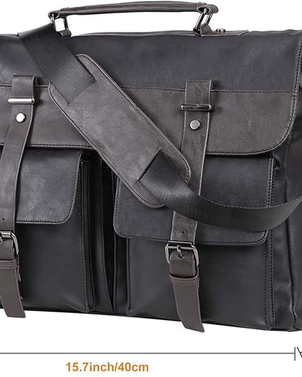 Leather Messenger Bag for Men, 15.6 Inch Vintage Laptop Bag Briefcase Satchel