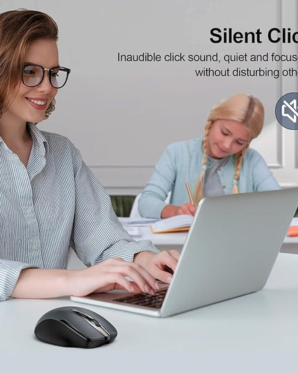 TECKNET Wireless Mouse (BT5.0/3.0 & 2.4G) Rechargeable 4800 DPI Silent USB A & Bluetooth Mouse 6 Buttons, Wide Compatibility - Grey