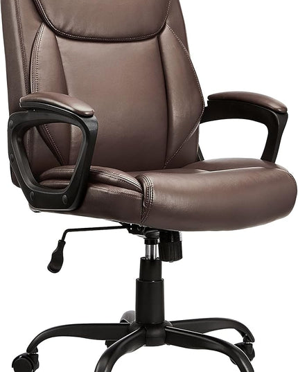 Amazon Basics Classic Puresoft PU Padded Mid-Back Height Adjustable Office Computer Desk Chair with Armrest, 25.75"D x 24.25"W x 42.25"H, Brown