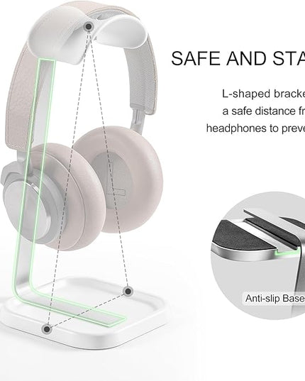 QinCoon Headphone Stand, Curved Headset Stand with Storage Tray, Gaming Headset Holder for AirPods Max, AirPods Max 2, AirPods, AirPods Pro, Beats, Bose, Sony and More (White)