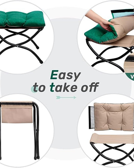 HollyHOME 15"(H) Folding Footrest Stool, Upholstered Small Foldable Ottoman, Accent Padded Sofa Foot Stool for Lazy Chair, Metal Frame Portable Foot Rest Ottoman for Home, Living Room, Bedroom, Green