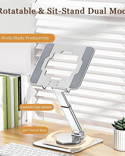 GuaziV 360° Rotating Tablet Stand - Adjustable iPad Tablet Holder for Desk, Foldable iPad Swivel Stand for Home & Office (Polished Silver)