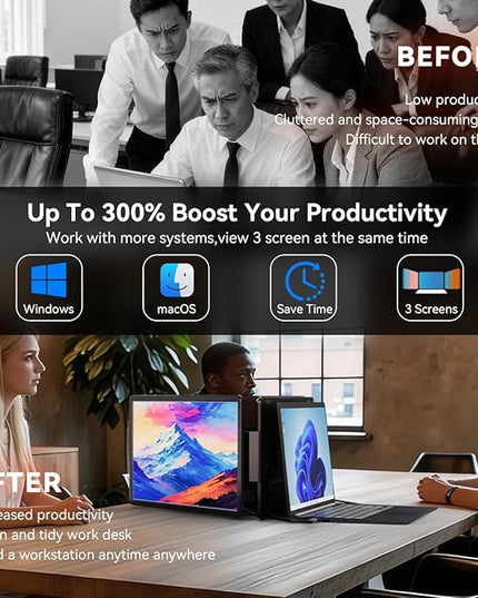 FQQ 15.6" Detachable Laptop Screen Extender, FHD 1080P IPS Dual/Triple Portable Monitor for Laptop, USB-C/HDMI Plug & Play, Multi/Extra Travel Display Computer Monitor for 12-18.5" Win/Mac/Android-S9H