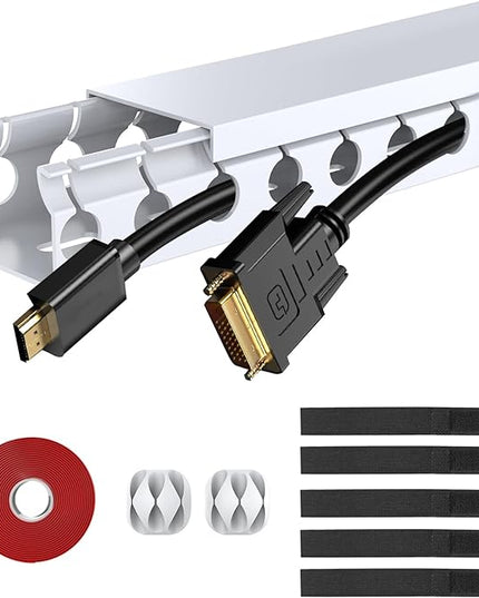 Updated White Cable Raceway Kit, 77 (5x15.5) inch Open Slot Wire Covers for Cords, Cable Management System to Hide Under Desk/TV/Computer/Net/Power Cords(Pack 5)