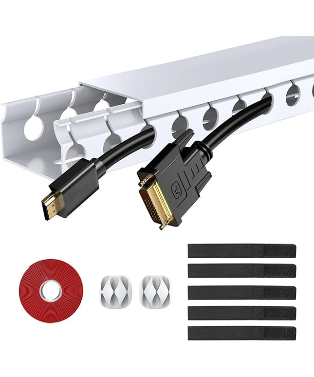 Updated White Cable Raceway Kit, 155（10x15.5） inch Open Slot Wire Covers for Cords, Cable Management System to Hide Under Desk/TV/Computer/Net/Power Cords(Pack 10)
