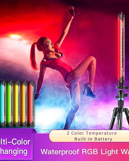 Handheld Photography Light Professional LED Video Light Wand 12 Lighting Mode, Stepless Dimming,CRI≥95 IP68 Waterproof with10400mAH Rechargeable Battery 3000k 5750k RGB Colorful Stick