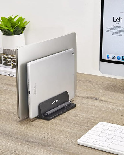 JARLINK Vertical Laptop Stand Holder, Aluminum Double Desktop Stand Holder with Adjustable Dock (Up to 17.3 inch), Compatible with MacBook, Surface, Chromebook, and Gaming Laptops, Black