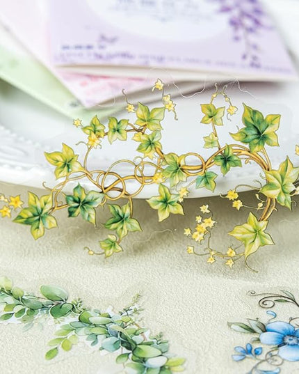 AuriicLeaf Floral Vine PET Stickers, 120 Pcs Large Botanical Ephemera for Scrapbooking, Journaling, DIY Crafting, and Art Supplies