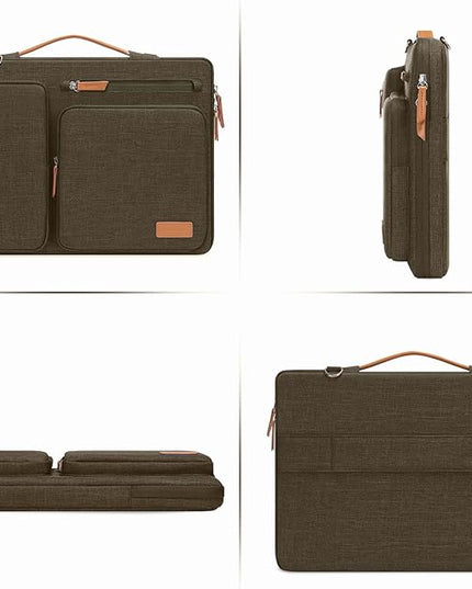 MOSISO 360 Protective Laptop Shoulder Bag,15 inch Computer Bag Compatible with MacBook Air M4 M3 M2/Pro A1990 A1707, Dell XPS Plus,Side Open Messenger Bag with 4 Zipper Pockets&Handle, Carob Brown