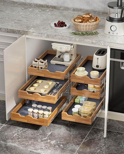 OCG Pull Out Cabinet Drawer 11" W x 21" D, 3 Tier Pull Out Cabinet Organizer, Heavy-Duty Slide Out Drawer for Cabinets, Base Cabinet Organization for Kitchen, Pantry, Bathroom