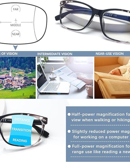CLASAGA Progressive Multifocus Reading Glasses for Women, Pattern Print Blue Light Block Stylish Ladies Computer Readers