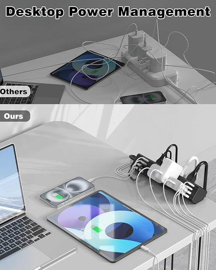 Desk Clamp Power Strip, 40W Total Fast Charging Station, Desk Edge Mount Power Strip, 8 USB Ports(4 USB C) & 8 AC Outlets, Fit 1.9" Tabletop Edge(6Ft 14AWG Cable)
