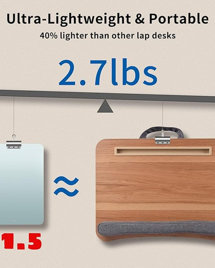 Heyfriday Home Office Lap Desk with Wrist Rest Laptop Bed Desk for Notebook, Laptop, Tablet, Lap Stand with Tablet, Phone Holder Fits Up to 14 Inch Laptops(Woodgrain)