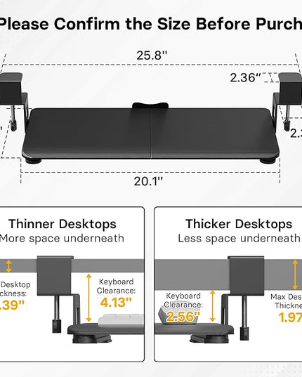 BONTEC KMT01-PJ Under Desk Keyboard Tray, Pull-Out Keyboard & Mouse Platform with C-Clamp, 20 x 11.8 in Space-Saving Ergonomic Slide-Out Drawer, Black