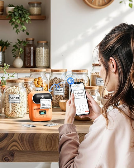 Phomemo M110 Label Maker- Mini Portable Bluetooth Thermal Label Printer for Clear Label, Barcode, Clothing, Office, Business, Compatible with Android & iOS, Orange