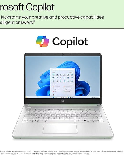 HP 14 Laptop Student Business 2025 Flagship Computer, AI Copilot, 4-Core 13th Gen Intel CPU, 16GB RAM 628GB Storage (128GB UFS+ 500GB Ext), 1-Yr Office 365, Long Battery HubxcelAccessory Win 11S Green