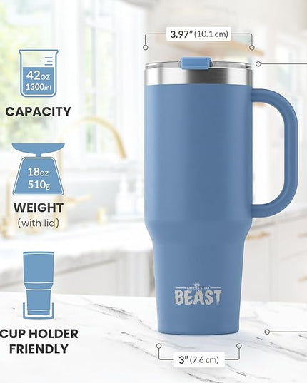 Beast 42 oz Tumbler Stainless Steel Vacuum Insulated Coffee Ice Cup Double Wall Travel Flask (Stormy Sky Blue)