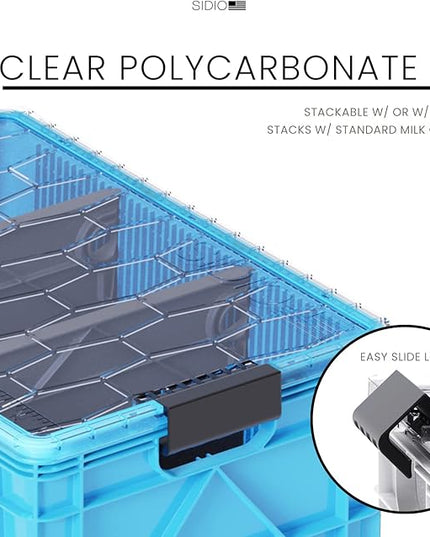 SIDIO Crate Pro Pack - 2 Full-Size & 1 Half-Size Heavy Duty Stackable Storage Bins, Totes and Containers with Lids and Dividers - Durable Plastic Organizer for Home, Office, Garage, and Outdoor Use