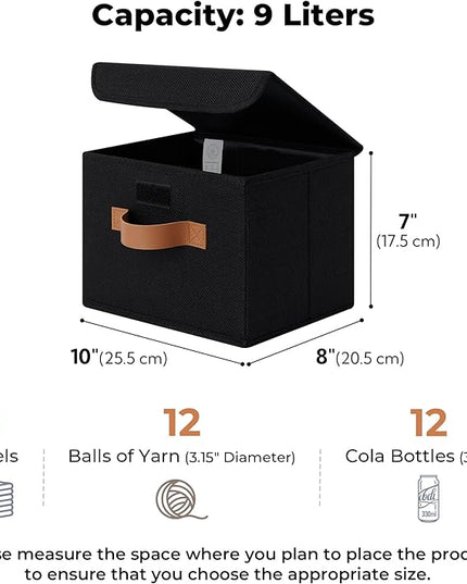 GRANNY SAYS Small Storage Bins with Lids, Small Storage Boxes, Shelf Baskets for Shelf, Collapsible Storage Bins for Living Room, Bedroom, 10x8x7 Inch, Black, 2-Pack