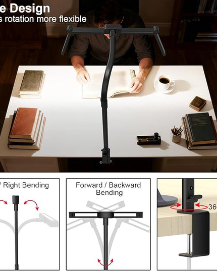 3 Light Bar Gooseneck Architect Desk Lamp with Clamp, 24W Bright Led Tall Overhead Desk Light for Home Office,Eye Care Reading Table Light for Desktop Working,Drafting,Reading