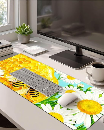 XL Mouse Pad Gaming Mousepad 31.5 x 11.8 Inch Large Keyboard Desktop Mat Diatomite Mouse Pad for Home and Office Desk Accessories with Honeycomb Bee Floral Artwork
