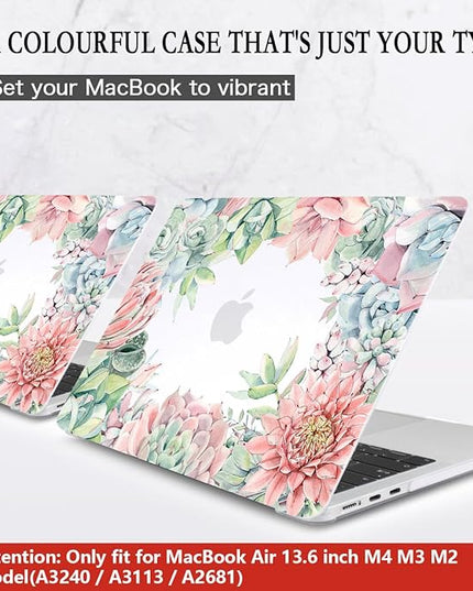 CISSOOK Compatible with MacBook Air 13.6 Inch Case 2022 2024 2025 Release M2 M3 M4, Succulent Plants Cover with Keyboard Cover USB Adapter for MacBook Air 13.6 inch A2681 A3113 A3240- Succulents