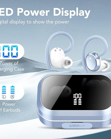 KT1 Wireless Earbuds V5.3 Bluetooth Earbuds 120Hrs Playtime, 4.7g Mini Size Painless Wear, IPX7 Waterproof, Deep Bass 2.0, Over-Ear Ear Buds Wireless Bluetooth Headphones for Sport Running (Blue)