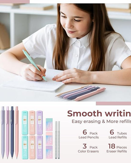 Nicpro 39 PCS Aesthetic School Supplies with Cute Pink Pencil Case, 12 Pastel Highlighters, 5 Quick Dry Black Ink Pens, 6 Mechanical Pencil 0.5 & 0.7 mm for Girls Student Stationary College Essentials