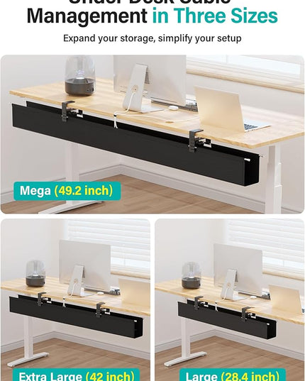 [Upgraded] 42" Under Desk Cable Management Tray, Orapoke Cable Management Under Desk No Drill, Large Fabric Cord Hider for Wire Organization, Cord Organizer Supports Up to 30lbs for Office, Home