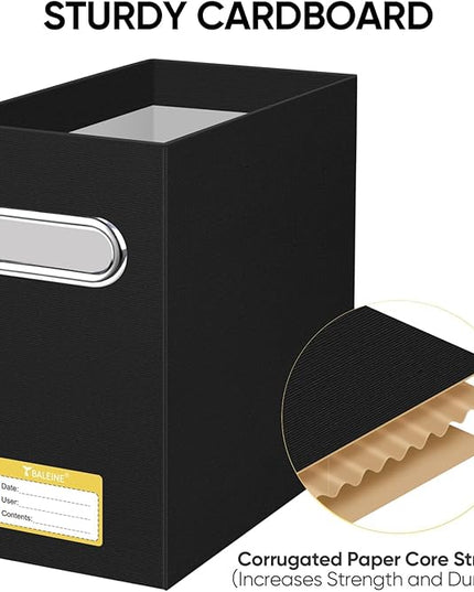 BALEINE File Organizer Box, Cardboard File Folder Organizer with Handle for Letter Size, Portable Collapsible Hanging Filing Box for Home Office Document Storage (4 Pack, Black)