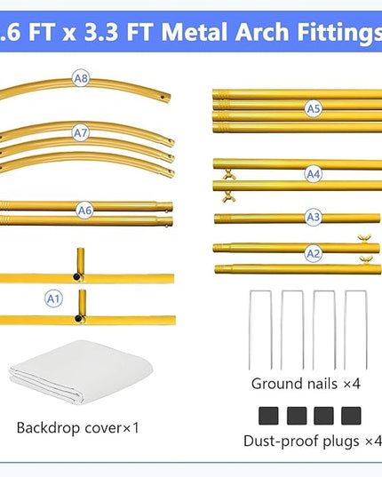 Metal Arch Backdrop Stand and Cover Set 6.6 ft, Wedding Arch Stand with White Cover for Party, Birthday, Wedding, Bridal Shower, Baby Shower (White, 6.6 ft)
