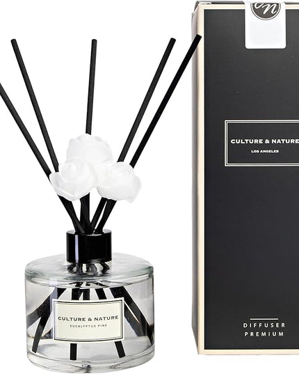 CULTURE & NATURE Reed Diffuser Set 6.7oz (200ml) Eucalyptus Pine Scented Diffuser with Sticks Home Fragrance Reed Diffuser for Bathroom Shelf Decor