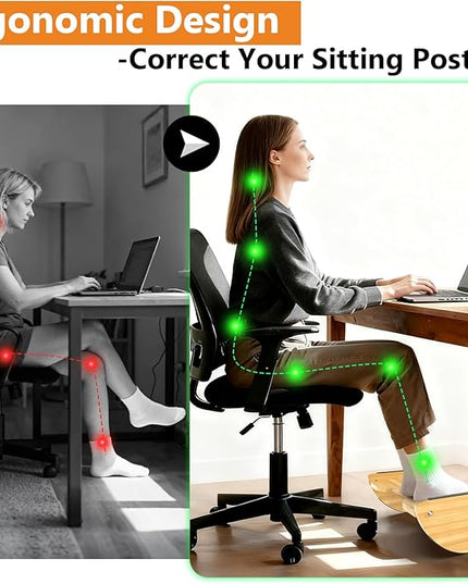 Bamboo Foot Rest for Under Desk at Work - Reversible Rocking Under Desk Footrest 2-in-1 with 6 Adjustable Heights, Ergonomic Foot Rest Under Desk with Anti-Slip Surface for Home, Office and Gaming