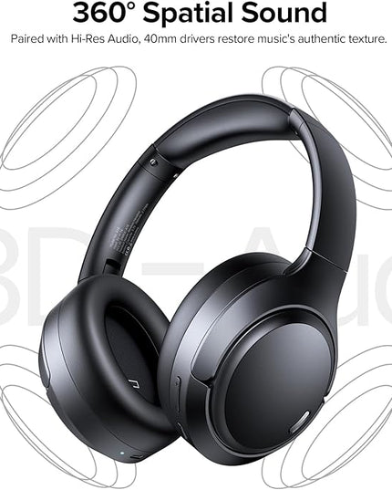 Hybrid Active Noise Cancelling Headphones Wireless, 120Hrs Playtime, 6 ENC Clear Mic, Over Ear Bluetooth Headphones with Hi-Res Audio Comfort Earcup Foldable ANC Headphone for Travel Game Home Office